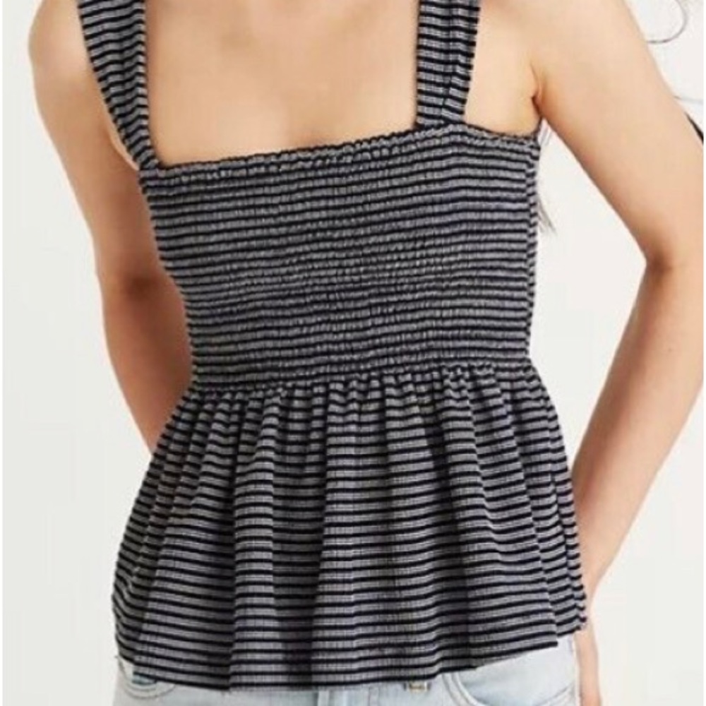 MadeWell: Texture and Thread black and white smocked peplum tank top size S